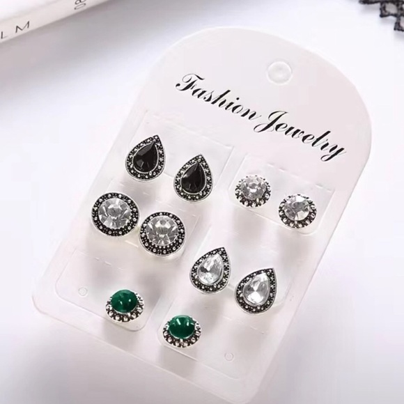 Women’s Gemstone Crystal Stud Earrings Set Boho Fashion Earrings Jewelry - Picture 5 of 6
